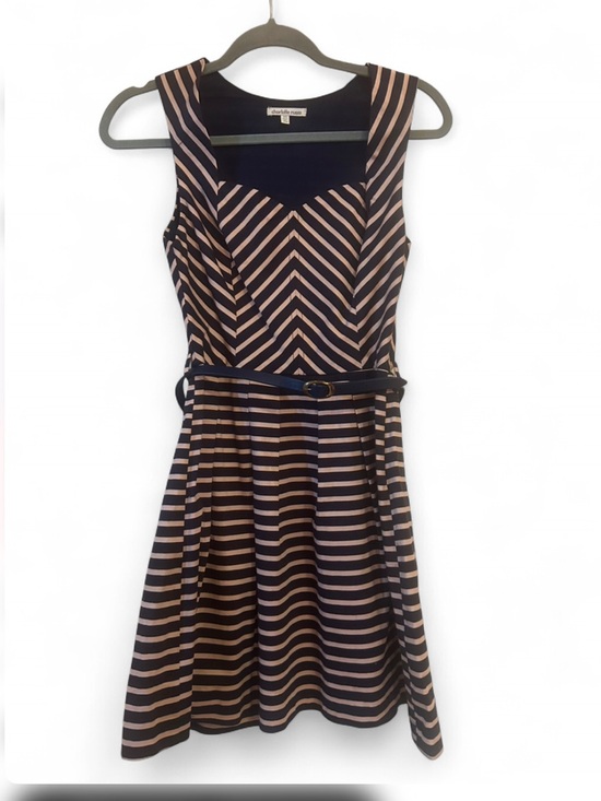 Charlotte Russe Dresses & Skirts - Charlotte Russe Navy Blue $ PinkStriped Sweetheart Lined Belted Dress XS Zip